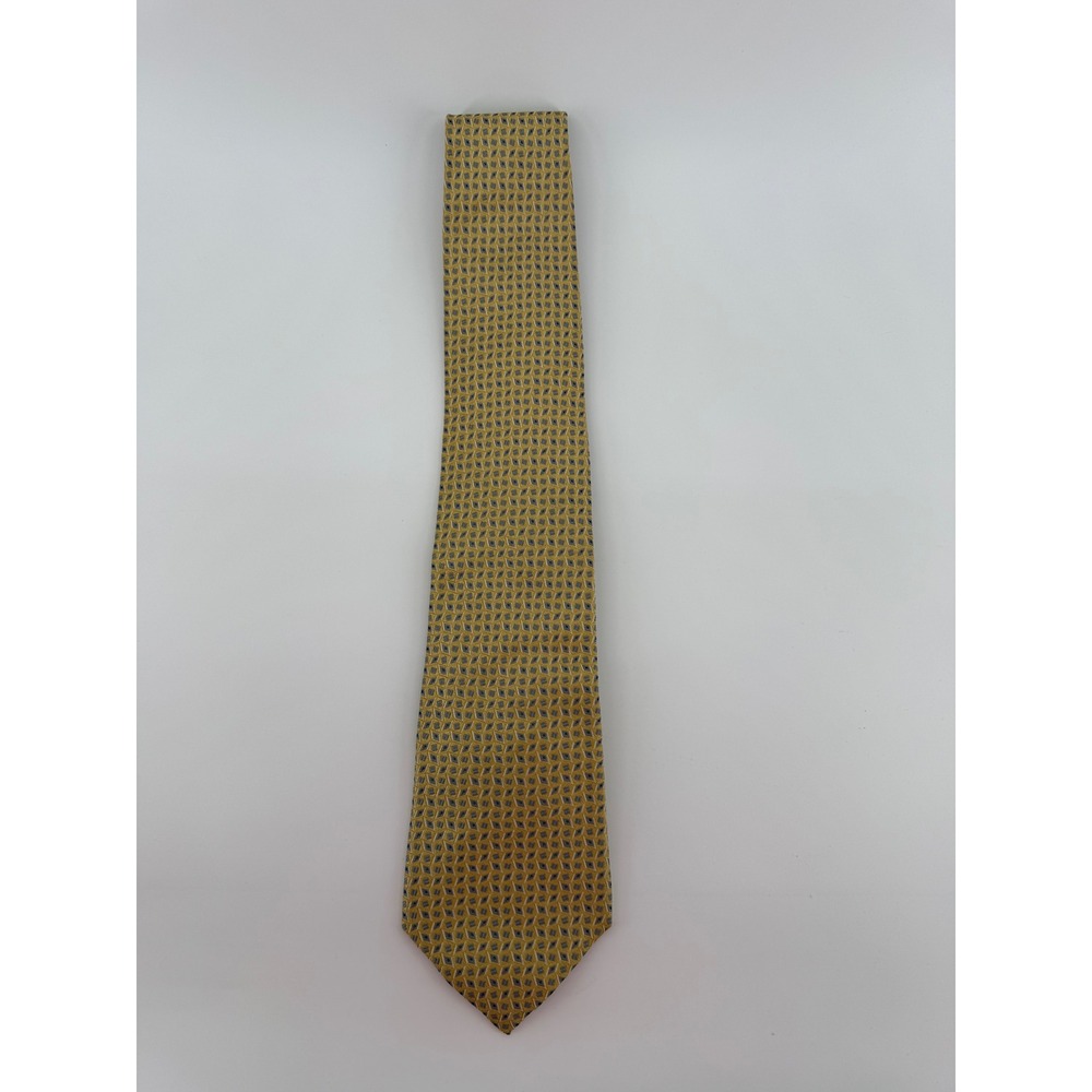 Burma‎ Bibas Mens Silk Tie Gold Blue Geometric Diamond Extra Long XL Necktie